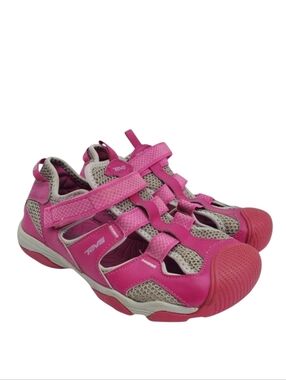 Teva Jansen Fisherman Sandals Womens 5 Toe Cap Pink Gray Leather Hiking Casual